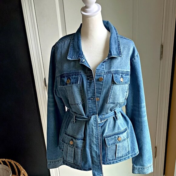 BELTED DENIM JEAN COAT JACKET By VENUS - Picture 4 of 4